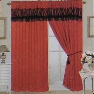 OCTOROSE RED AND BLACK ZEBRA LINEN TRIM SHEER VALANCE SHORT FUR CURTAINS 60 X 84